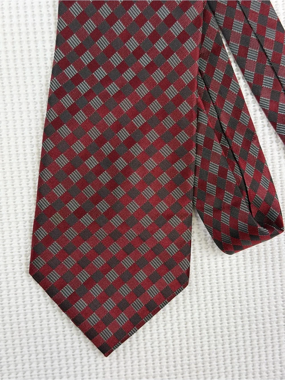 Calvin Klein Red and Gray Diamond Check Tie-professional and Classic